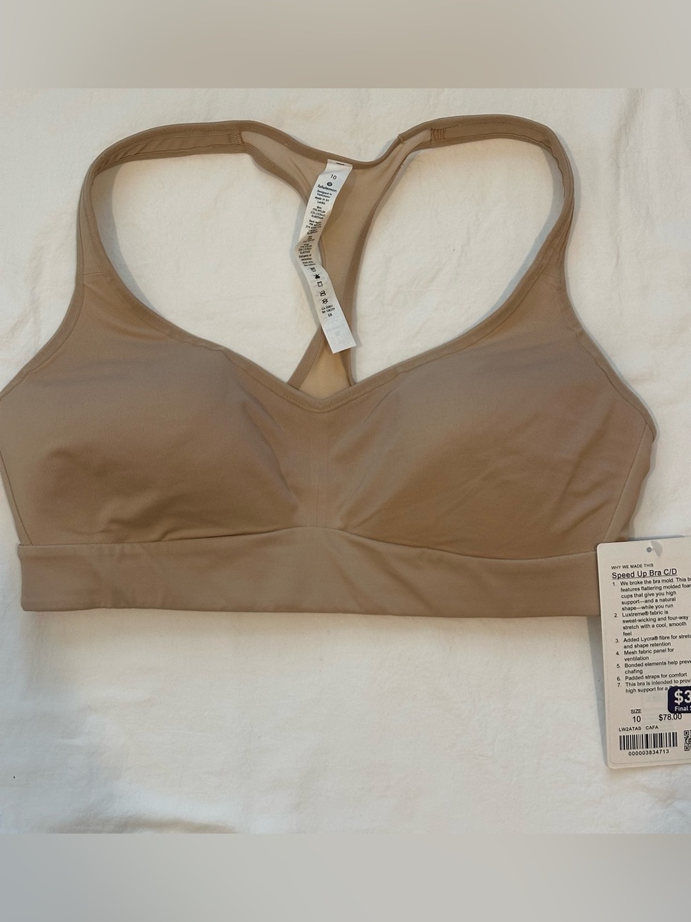 NWT Lululemon Speed Up Bra C/D Cup- Size 10 - Color Crepe - High Support Run